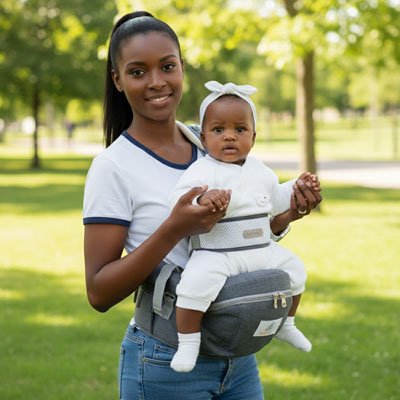 Porte bebe maman au parc avec sa fille