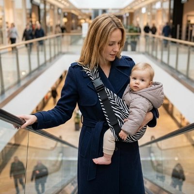 porte bebe maman et bebe au-centre-commercial