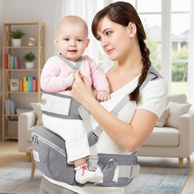 Porte bebe maman et sa fille dans la maison 