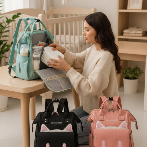 Sac a dos a langer vert rose noir maman range couches