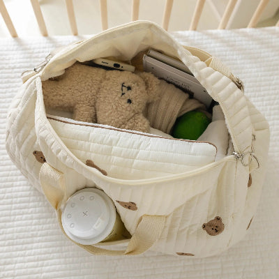 sac a langer de voyage ours blanc ouvert
