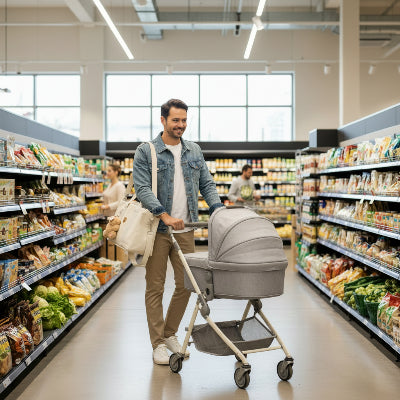 Sac a langer ours blanc papa entrain de faire l  epicerie 