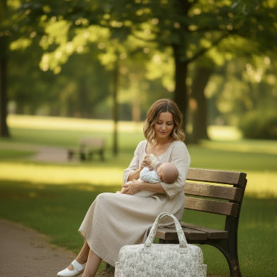 Sac a langer tenu par la femme qui marche au parc
